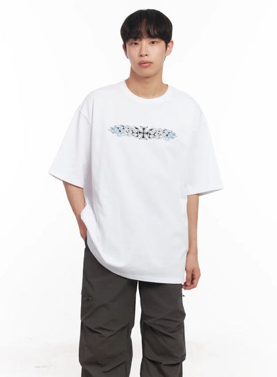 mens-round-neck-graphic-tee-iu518 / White