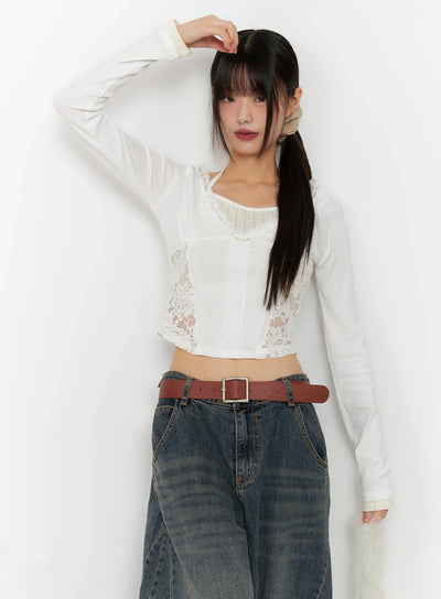 lace-halter-long-sleeve-top-in503 / White