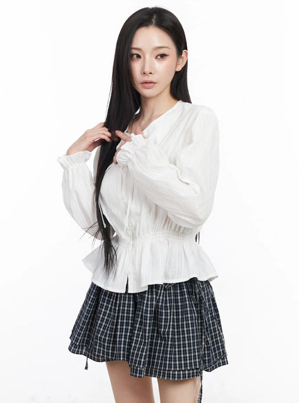 shirred-ribbon-blouse-cm519 / White