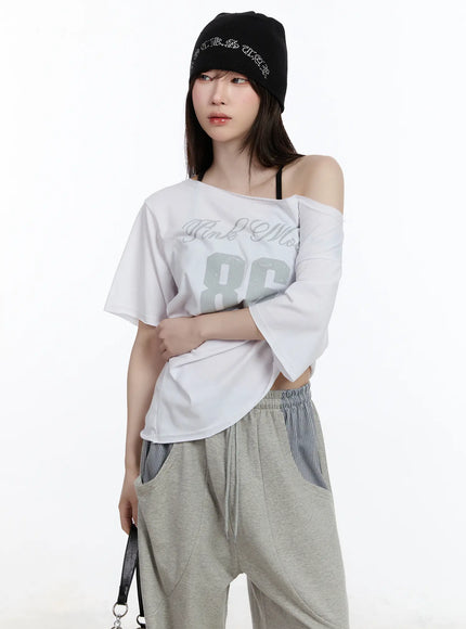 oversized-graphic-one-shoulder-t-shirt-ca502 / White