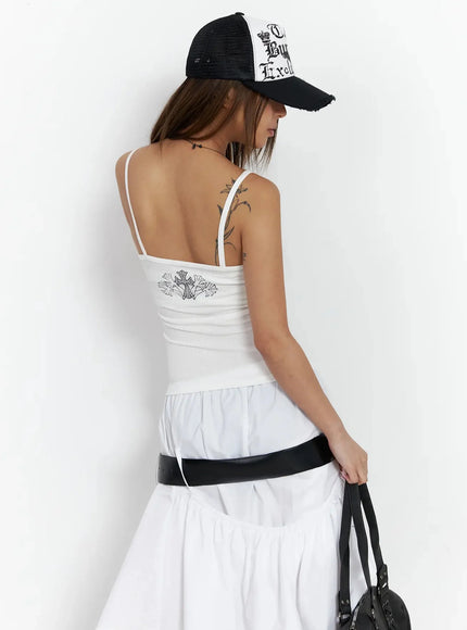 cross-graphic-lace-trim-cami-tank-iy504 / White
