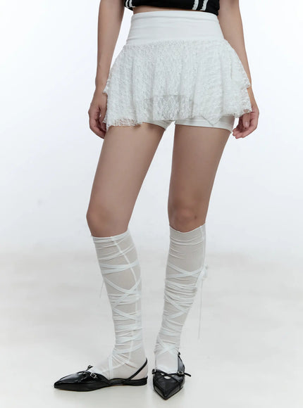 lace-ruffled-mini-skort-cu527 / White