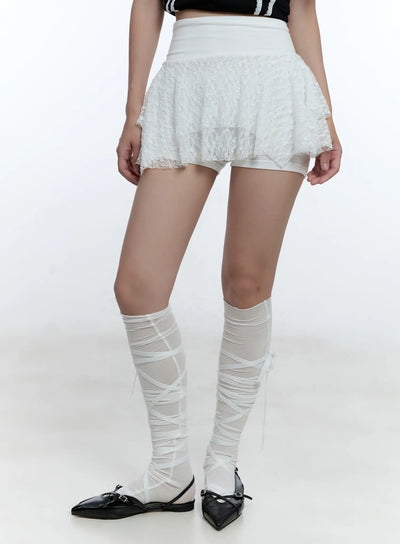 lace-ruffled-mini-skort-cu527 / White
