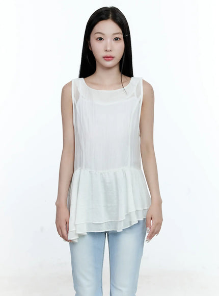 asymmetric-ruffle-sleeveless-blouse-cg513 / White