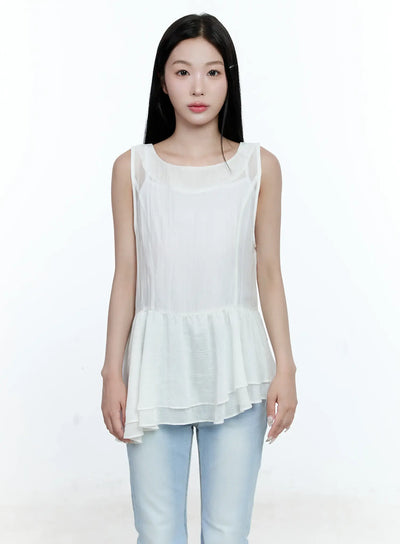 asymmetric-ruffle-sleeveless-blouse-cg513 / White