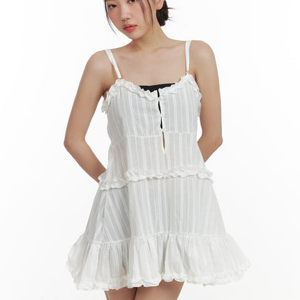 sweetheart-buttoned-frill-mini-dress-oa416 / White