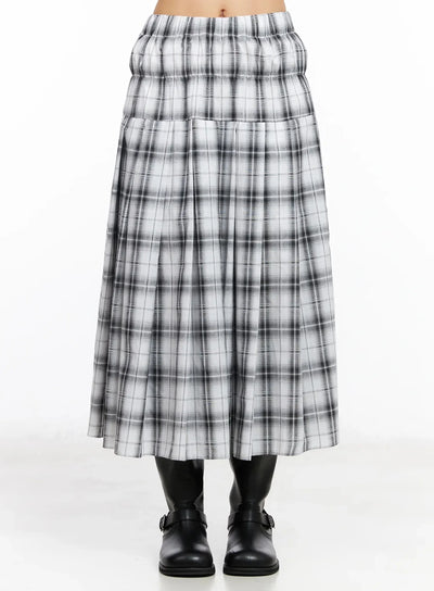 plaid-layered-maxi-skirt-ia507 / White