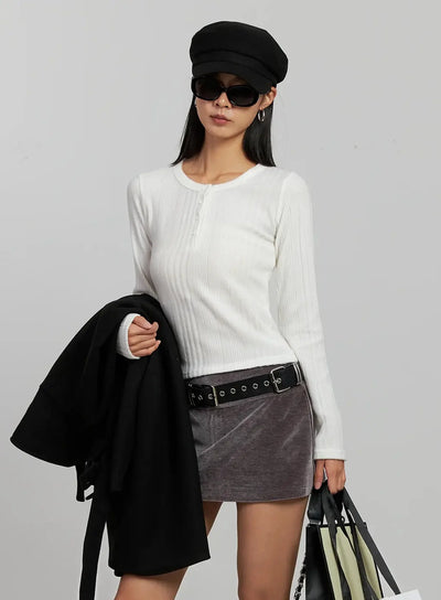 ribbed-henley-long-sleeve-top-ij502 / White