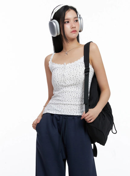 flower-lace-trim-tank-top-is525 / White