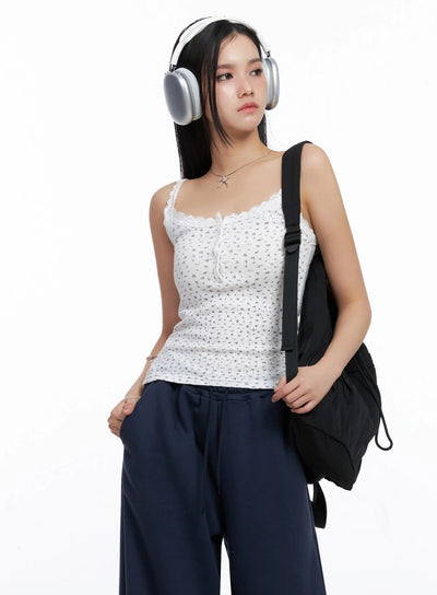 flower-lace-trim-tank-top-is525 / White