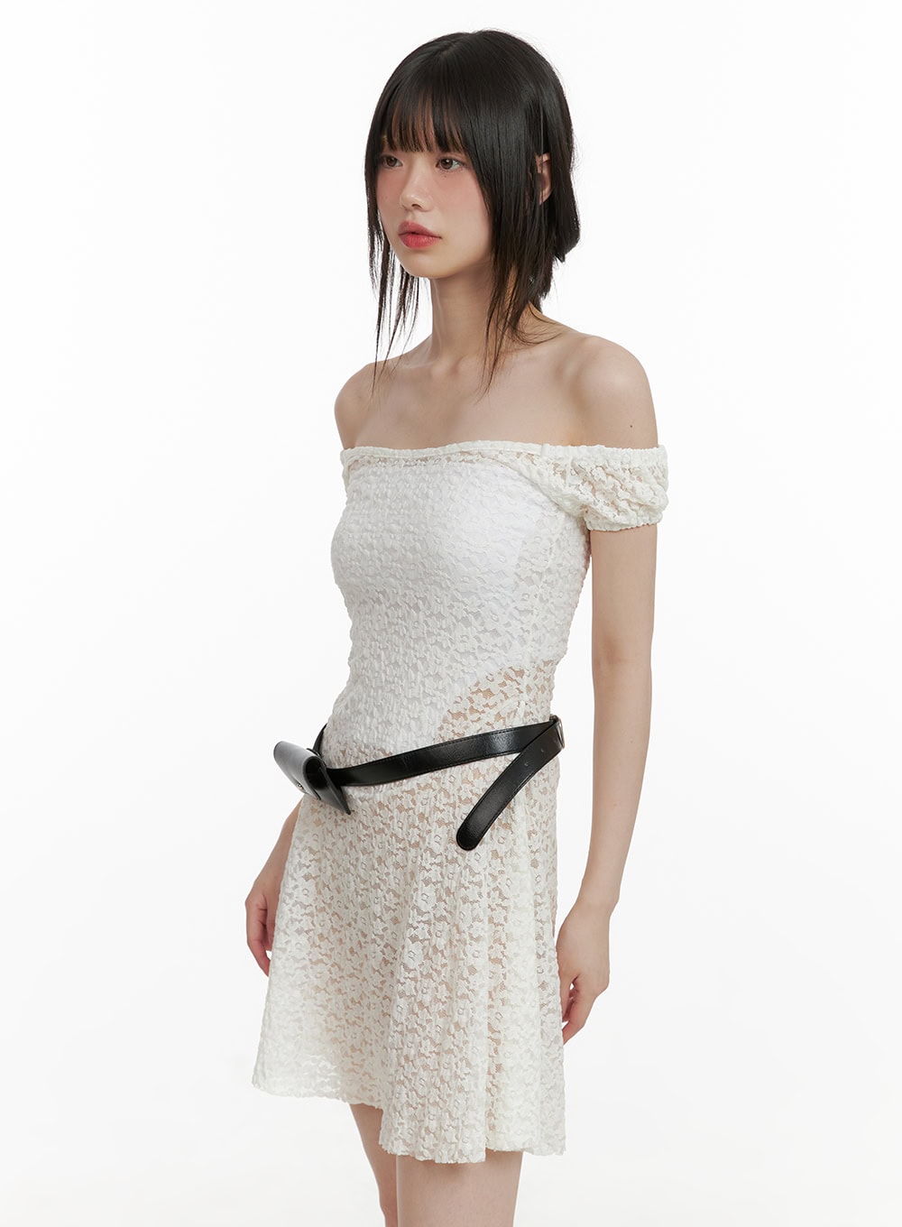 sheer-off-shoulder-mini-dress-cy428 / White