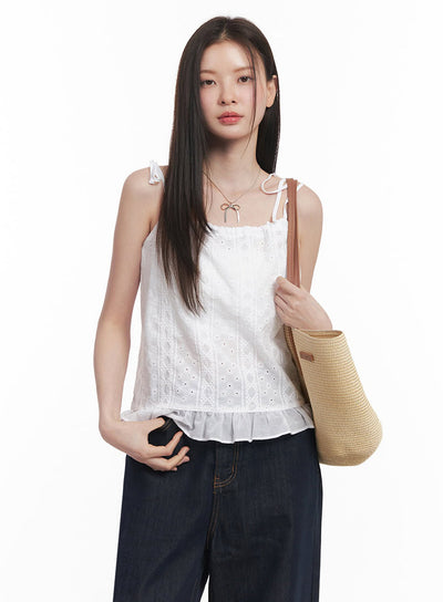 frill-lace-ribbon-cami-top-iy509 / White