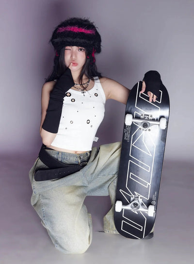 ribbed-eyelet-slim-fit-tank-top-is525 / White