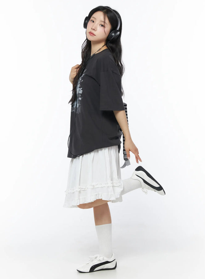 asymmetric-frill-trim-midi-skirt-cd805 / White