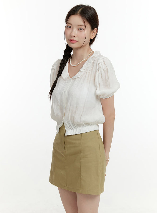 puff-sleeve-frill-blouse-ol424 / White