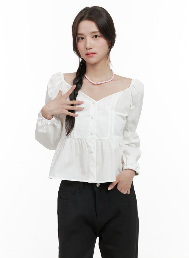 sweetheart-buttoned-cotton-blouse-og409 / White