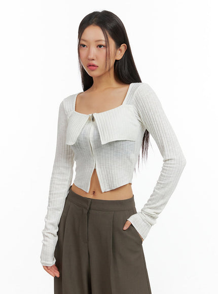 slit-zip-up-square-neck-crop-top-is402 / White