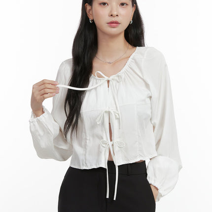 ribbon-strap-ballon-blouse-os423 / White