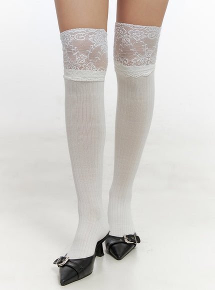 lace-knee-high-socks-cn427 / White