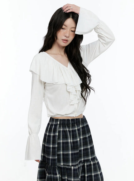 ruffle-flare-sleeved-cardigan-cn517 / White