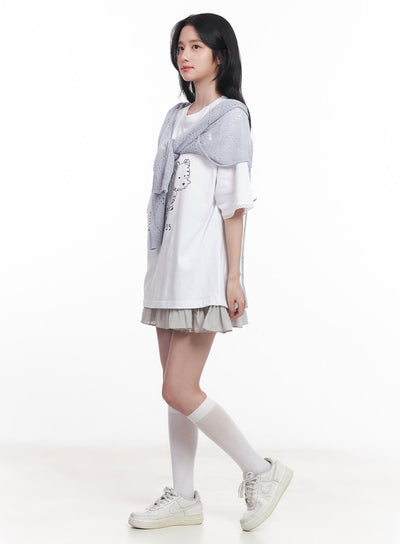 lace-graphic-oversize-t-shirt-cy526 / White