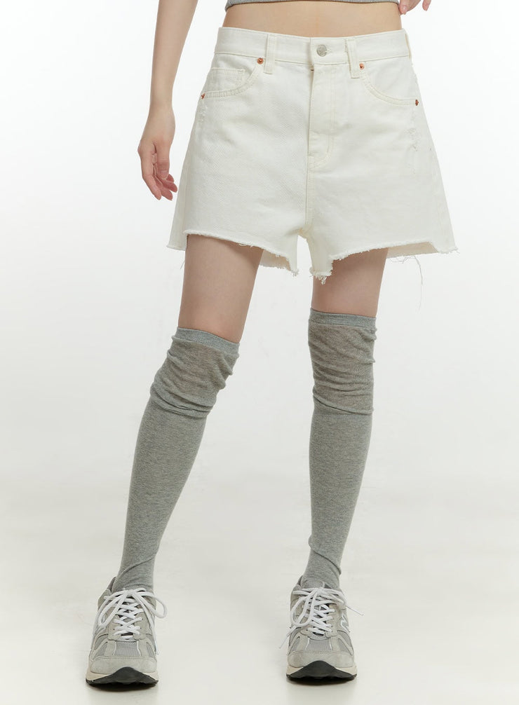 destroyed-hem-wide-fit-cotton-shorts-cg401 / White