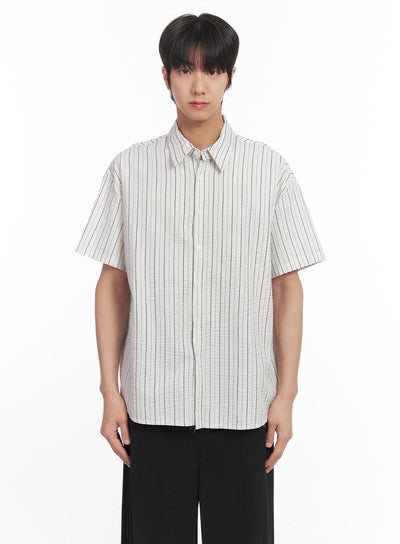 mens-striped-loose-fit-collared-shirt-ia510 / White