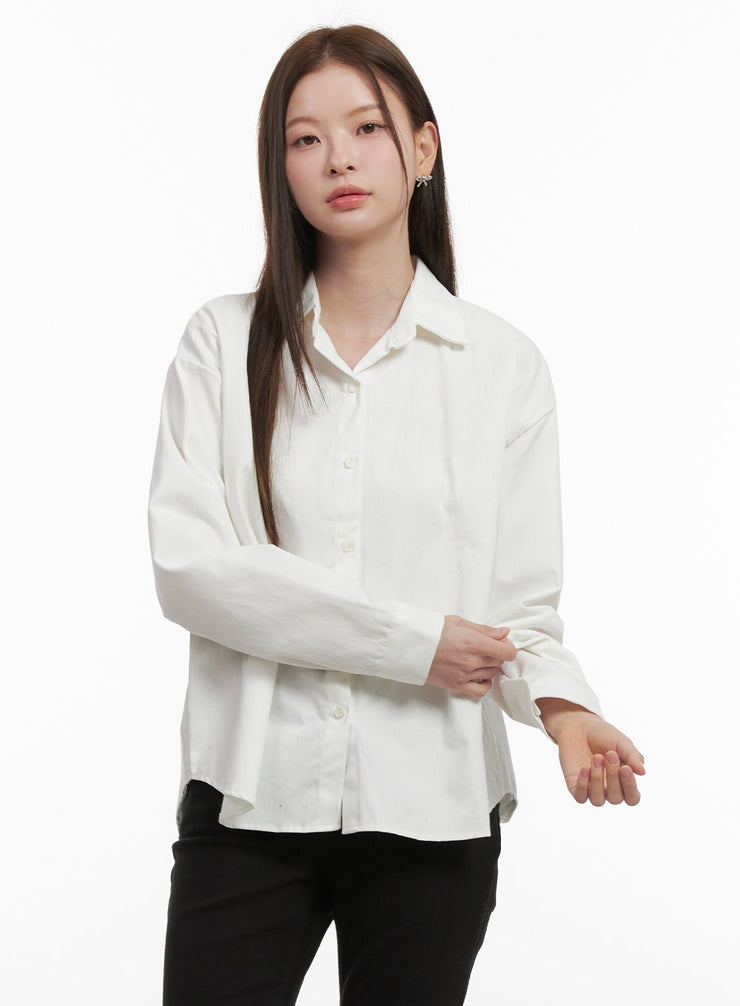 basic-cotton-button-up-top-od418 / White