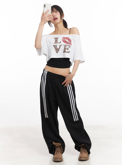 one-shoulder-leopard-graphic-crop-top-ca523 / White