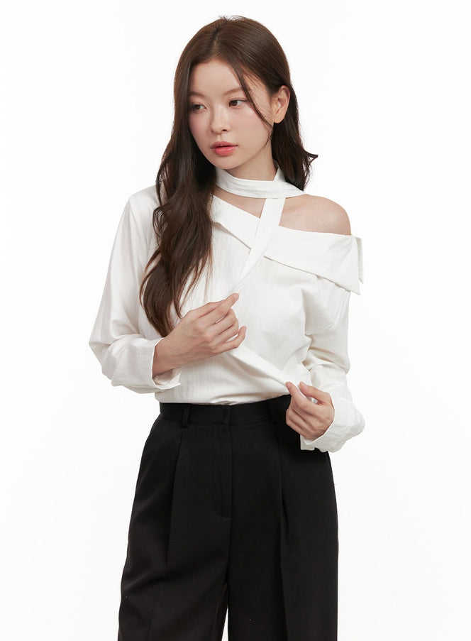 asymmetric-elegance-one-shoulder-blouse-od403 / White