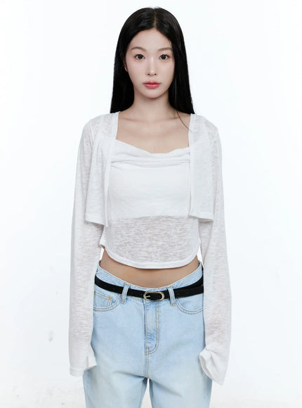 ribbed-knit-cardigan-and-tank-set-cg512 / White