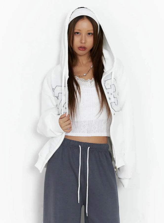 number-graphic-zip-up-hoodie-in528 / White
