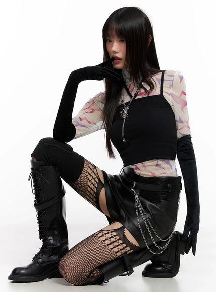 demon-print-mesh-turtleneck-in503 / White