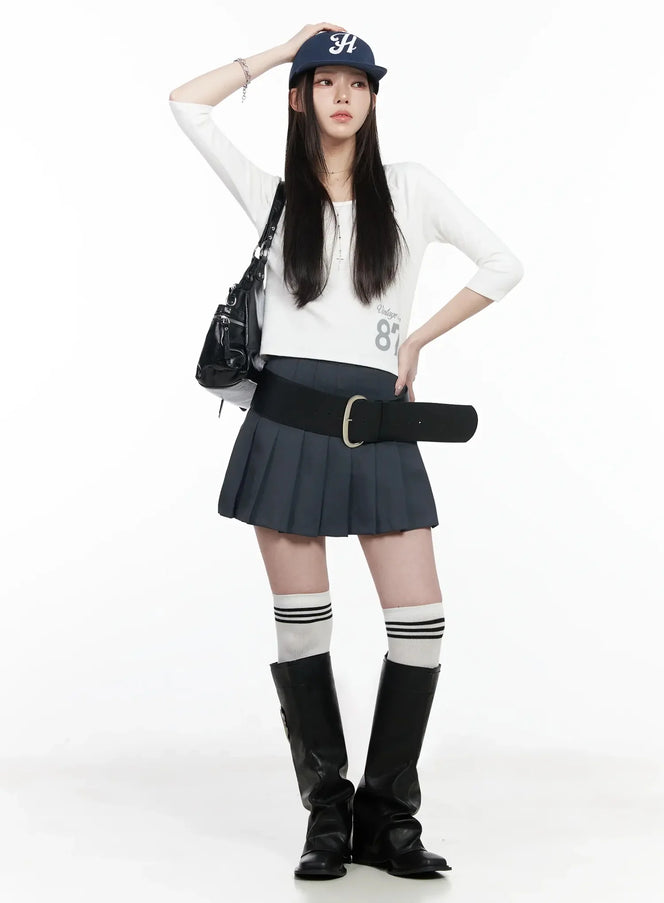 vintage-numeral-half-sleeve-fleece-top-ij528 / White