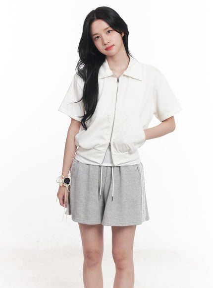 collared-zip-up-crop-top-cy523 / White