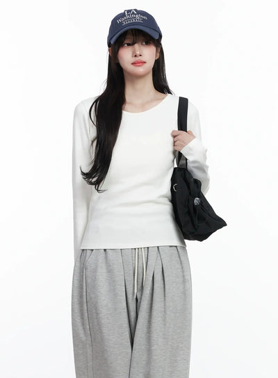 fleece-lined-round-neck-long-sleeve-ij529 / White