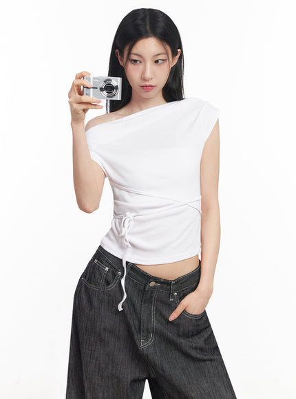 asymmetric-short-sleeve-wrap-shirt-iy516 / White