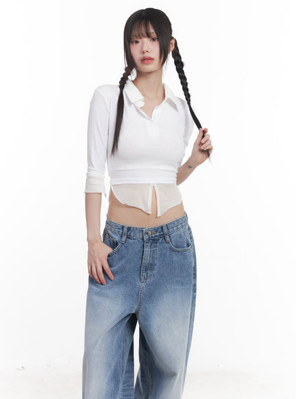 collared-layered-crop-top-cu505 / White