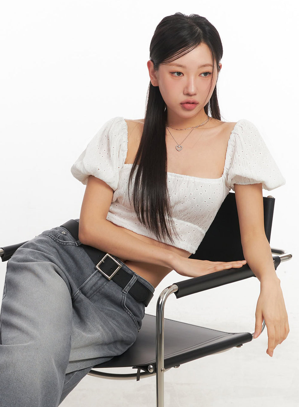 puff-sleeve-square-neck-crop-top-ia525 / White