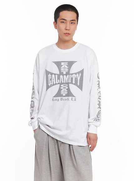 mens-cotton-graphic-long-sleeve-shirt-iy506 / White