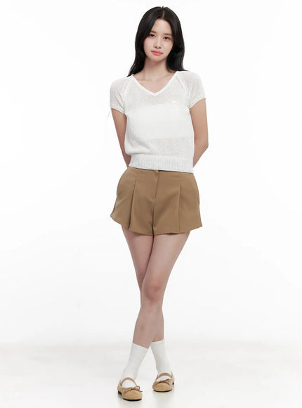 v-neck-knit-short-sleeve-top-cl515 / White