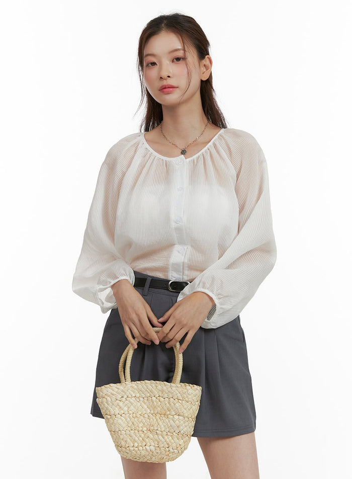 buttoned-summer-long-sleeve-blouse-ou411 / White