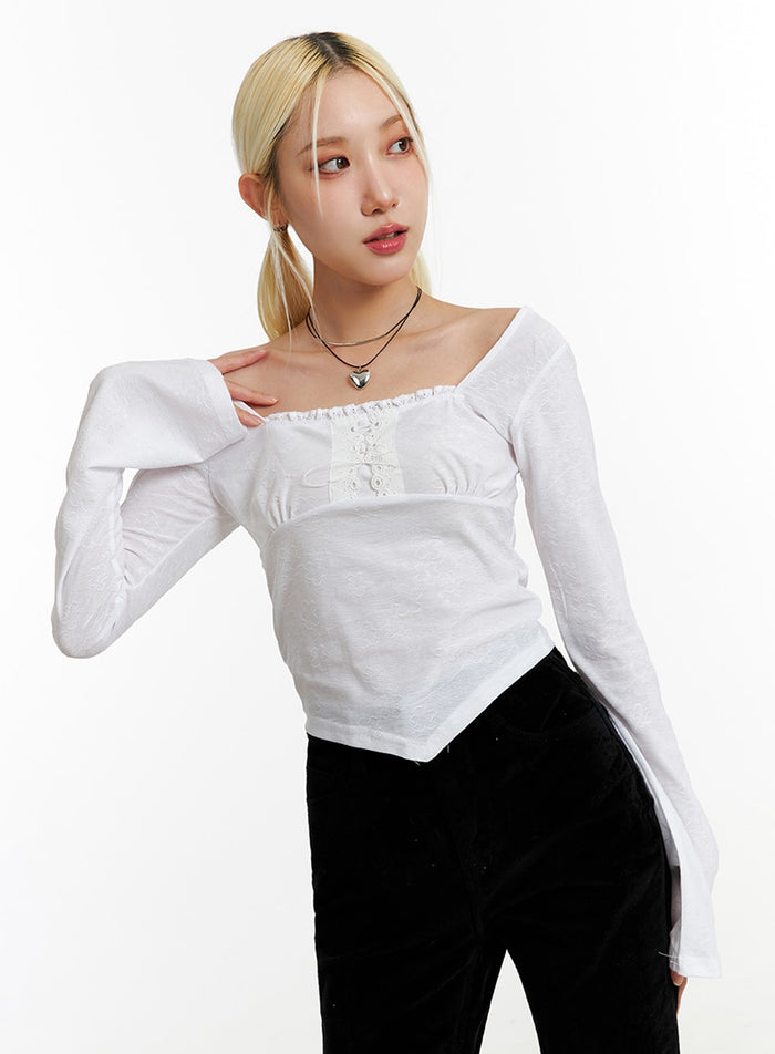 square-neck-laced-corset-long-sleeve-id315 / White