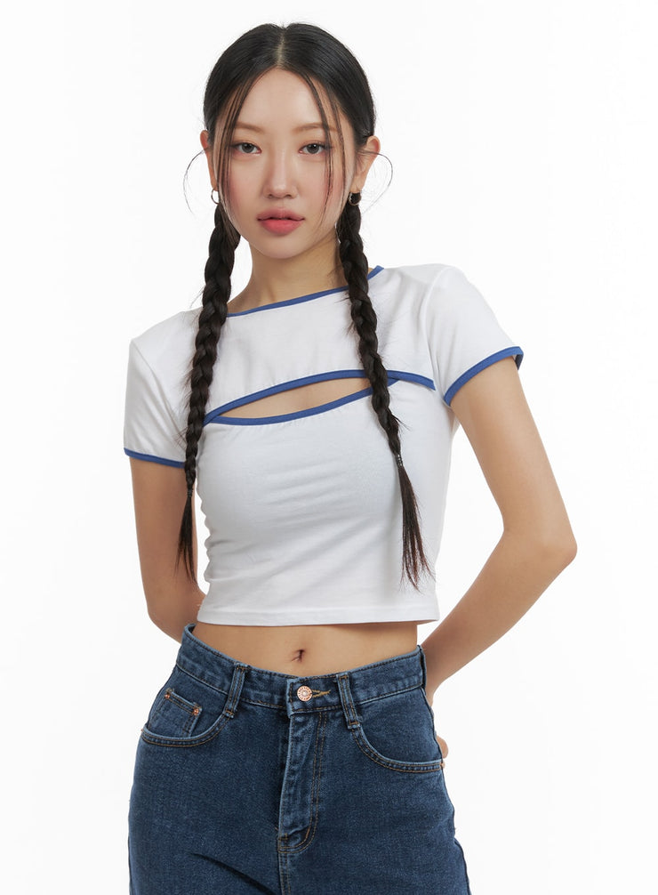 color-block-cutout-crop-tee-om428 / White