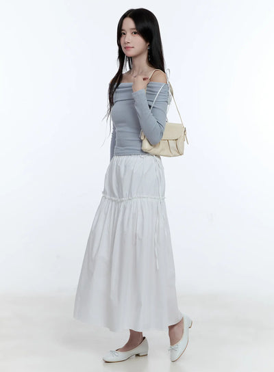 ribbon-tie-waist-maxi-skirt-cg512 / White
