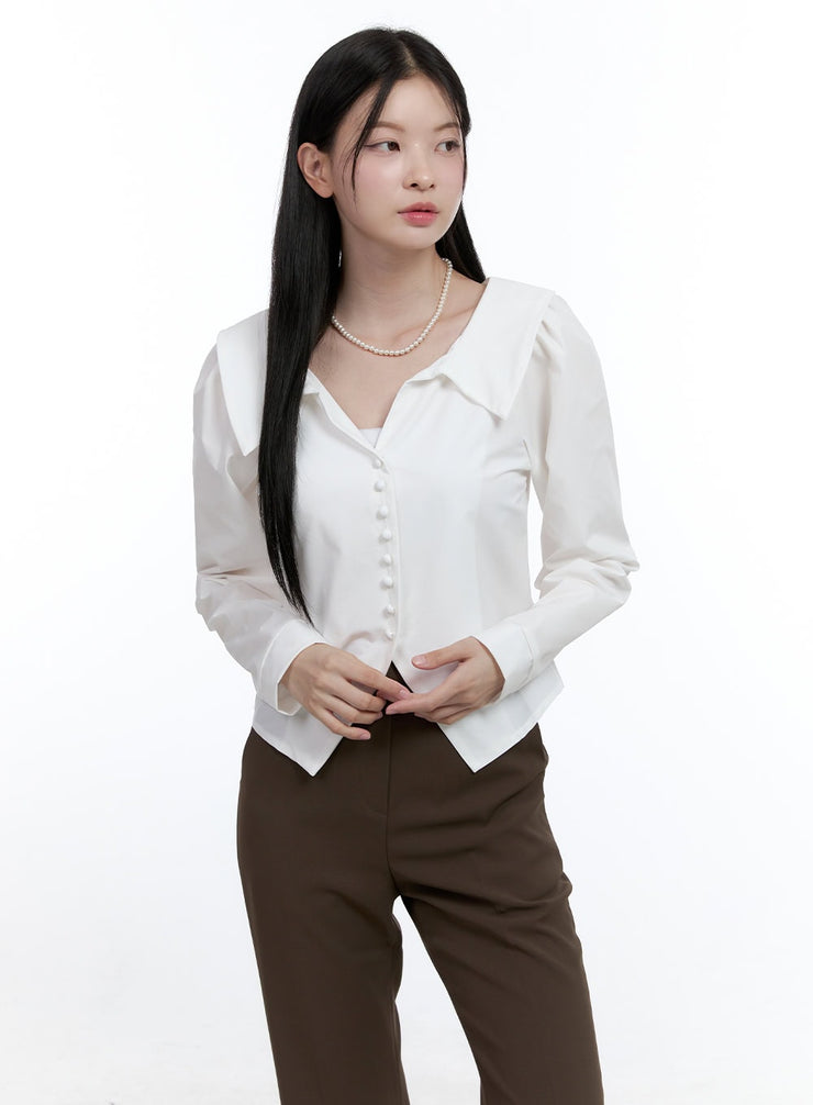 slit-collar-buttoned-blouse-oo429 / White