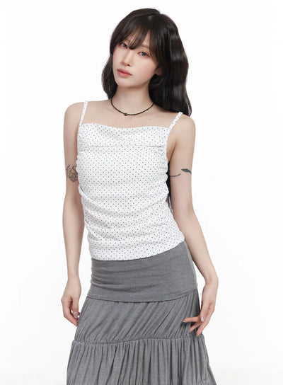 draped-dot-sleeveless-top-cf519 / White