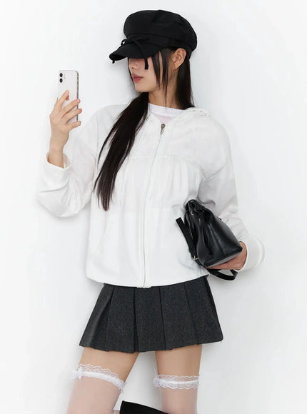 lace-accent-zip-up-hoodie-if505 / White