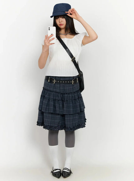 scoop-neck-button-placket-blouse-ia523 / White