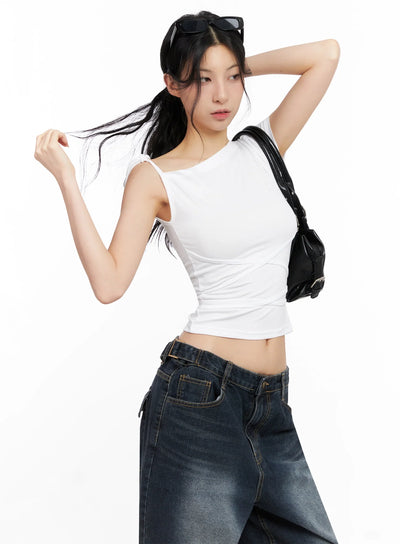 asymmetric-strap-off-shoulder-top-ig508 / White